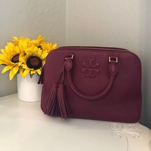Tory Burch Thea small double zip satchel- Burgundy